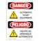 Signmission OSHA Sign, Automatic Start Equipment Bilingual, 10in X 7in Rigid Plastic, 7" W, 10" H, Spanish OS-DS-P-710-VS-1037 - alternate 1
